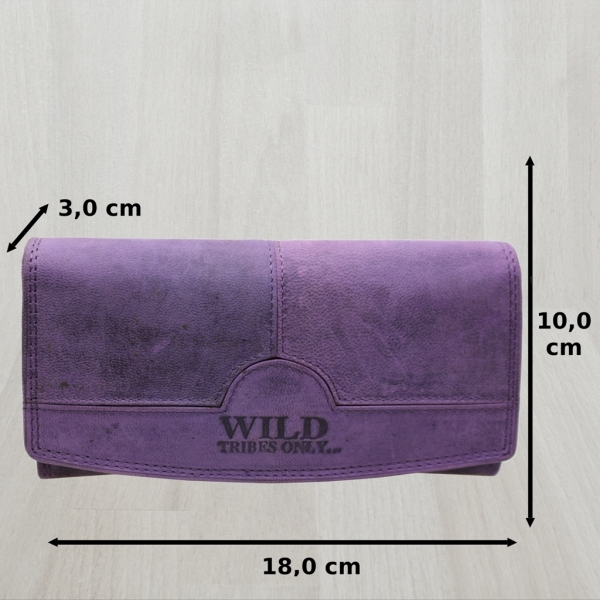 flevado Wasserbüffel Damen Geldbörse Brieftasche RFID Schutz Doppelnaht Lila